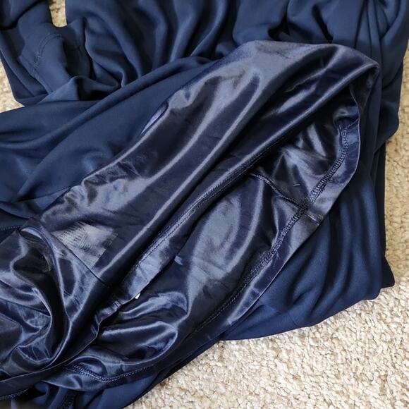 Mango Navy Blue Faux Wrap Dress Size 4 Midi Academia Long Sleeve Business - Picture 6 of 10